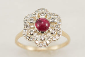 ANTIQUE ART DECO c1920 RED SPINEL & DIAMOND RING 15ct GOLD
