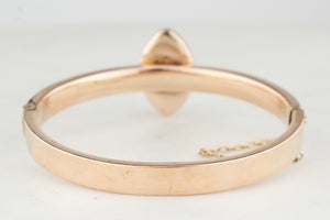 ANTIQUE EDWARDIAN GARNET & SEED PEARL BANGLE 9CT GOLD