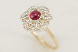 ANTIQUE ART DECO c1920 RED SPINEL & DIAMOND RING 15ct GOLD
