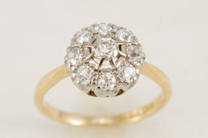 ANTIQUE EDWARDIAN c1900 DIAMOND DAISY CLUSTER RING 18ct GOLD & PALLADIUM