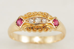 ANTIQUE EDWARDIAN 1904 RUBY & DIAMOND RING 18ct GOLD