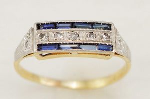 ANTIQUE ART DECO c1920 SAPPHIRE & DIAMOND RING 18ct GOLD
