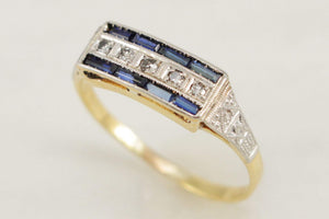 ANTIQUE ART DECO c1920 SAPPHIRE & DIAMOND RING 18ct GOLD