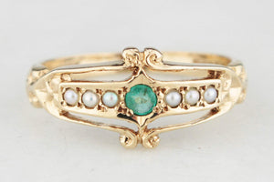 VINTAGE EMERALD & PEARL RING 9ct GOLD