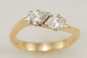 VINTAGE c1950 DOUBLE PEAR CUT 1.20ct DIAMOND RING 18ct GOLD