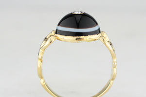 ANTIQUE VICTORIAN BANDED AGATE & DIAMOND RING 18ct GOLD