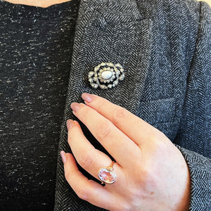 ANTIQUE GEORGIAN 1.48ct  DIAMOND & PEARL BROOCH