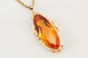 ANTIQUE ARTS & CRAFTS c1920 CITRINE PASTE PENDANT 9ct GOLD