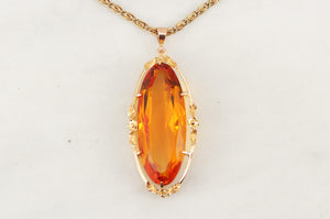 ANTIQUE ARTS & CRAFTS c1920 CITRINE PASTE PENDANT 9ct GOLD