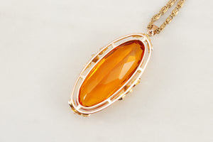 ANTIQUE ARTS & CRAFTS c1920 CITRINE PASTE PENDANT 9ct GOLD