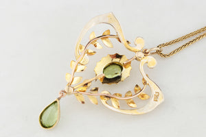 ANTIQUE EDWARDIAN PERIDOT & SEED PEARL PENDANT 9ct GOLD