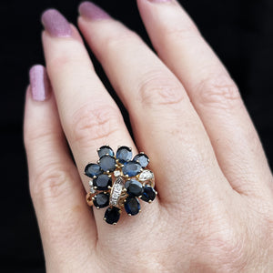 MID-CENTURY SAPPHIRE & DIAMOND COCKTAIL RING IN 14ct GOLD