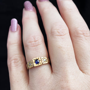 ANTIQUE VICTORIAN c1860 SAPPHIRE & DIAMOND RING IN 18ct GOLD