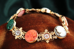 VINTAGE 1930’s SHELL & AGATE CAMEO BRACELET 14ct GOLD