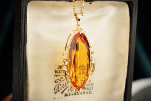 ANTIQUE ARTS & CRAFTS c1920 CITRINE PASTE PENDANT 9ct GOLD