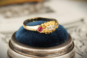ANTIQUE EDWARDIAN 1904 RUBY & DIAMOND RING 18ct GOLD