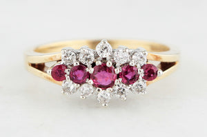 RETRO PIGEON BLOOD RUBY & DIAMOND RING 9ct GOLD