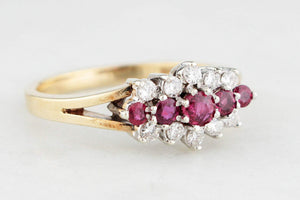 RETRO PIGEON BLOOD RUBY & DIAMOND RING 9ct GOLD