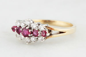RETRO PIGEON BLOOD RUBY & DIAMOND RING 9ct GOLD