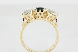BESPOKE TOURMALINE & AQUAMARINE TRILOGY RING 14ct GOLD