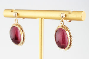 VINTAGE CABOCHON PYROPE GARNET EARRINGS 9ct GOLD