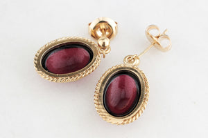 VINTAGE CABOCHON PYROPE GARNET EARRINGS 9ct GOLD