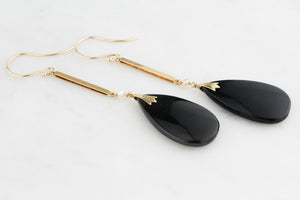 ART DECO c1920 ONYX & PEARL DROP EARRINGS IN 9ct GOLD