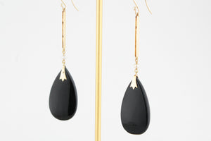 ART DECO c1920 ONYX & PEARL DROP EARRINGS IN 9ct GOLD