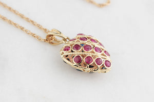 VINTAGE DOUBLE-SIDED SAPPHIRE & RUBY HEART PENDANT & CHAIN 9ct GOLD