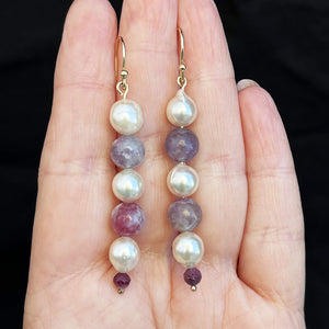 PEARL, TOURMALINE & GARNET EARRINGS 9ct GOLD