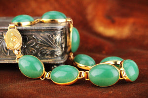 VINTAGE c1940 AVENTURINE QUARTZ BRACELET 14ct GOLD