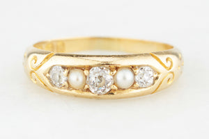ANTIQUE VICTORIAN 1892 DIAMOND & PEARL RING 18ct GOLD