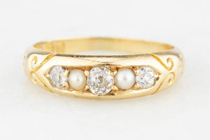 ANTIQUE VICTORIAN 1892 DIAMOND & PEARL RING 18ct GOLD