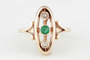 VINTAGE DIAMOND & EMERALD RING 9ct GOLD