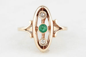 VINTAGE DIAMOND & EMERALD RING 9ct GOLD