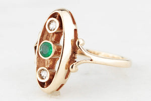 VINTAGE DIAMOND & EMERALD RING 9ct GOLD