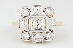 ANTIQUE ART DECO c1920 1ct DIAMOND CLUSTER RING 18ct GOLD & PLATINUM