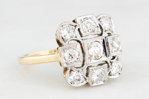 ANTIQUE ART DECO c1920 1ct DIAMOND CLUSTER RING 18ct GOLD & PLATINUM