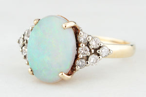 RETRO c1980s SOLID OPAL & DIAMOND STATEMENT RING 9ct GOLD