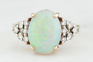 RETRO c1980s SOLID OPAL & DIAMOND STATEMENT RING 9ct GOLD