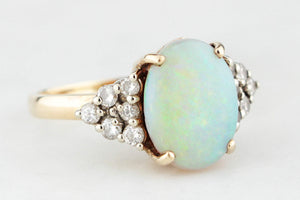 RETRO c1980s SOLID OPAL & DIAMOND STATEMENT RING 9ct GOLD