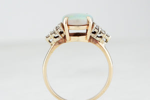 RETRO c1980s SOLID OPAL & DIAMOND STATEMENT RING 9ct GOLD
