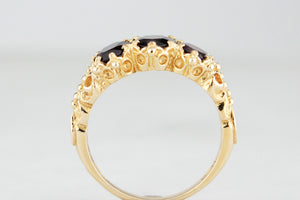 RETRO 1974 GARNET TRILOGY RING 9CT GOLD