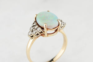 RETRO c1980s SOLID OPAL & DIAMOND STATEMENT RING 9ct GOLD