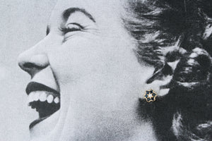 RETRO SAPPHIRE & PEARL FLORAL STUDS 9ct GOLD