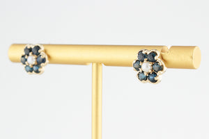 RETRO SAPPHIRE & PEARL FLORAL STUDS 9ct GOLD