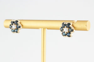 RETRO SAPPHIRE & PEARL FLORAL STUDS 9ct GOLD