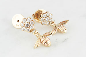 VINTAGE 14ct GOLD DIAMOND CLUSTER & BEE EARRINGS