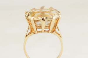 VINTAGE c1940 LEMON CITRINE COCKTAIL RING 9ct YELLOW GOLD
