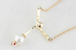 VINTAGE c1940 PEARL & RUBY NECKLACE 14ct GOLD